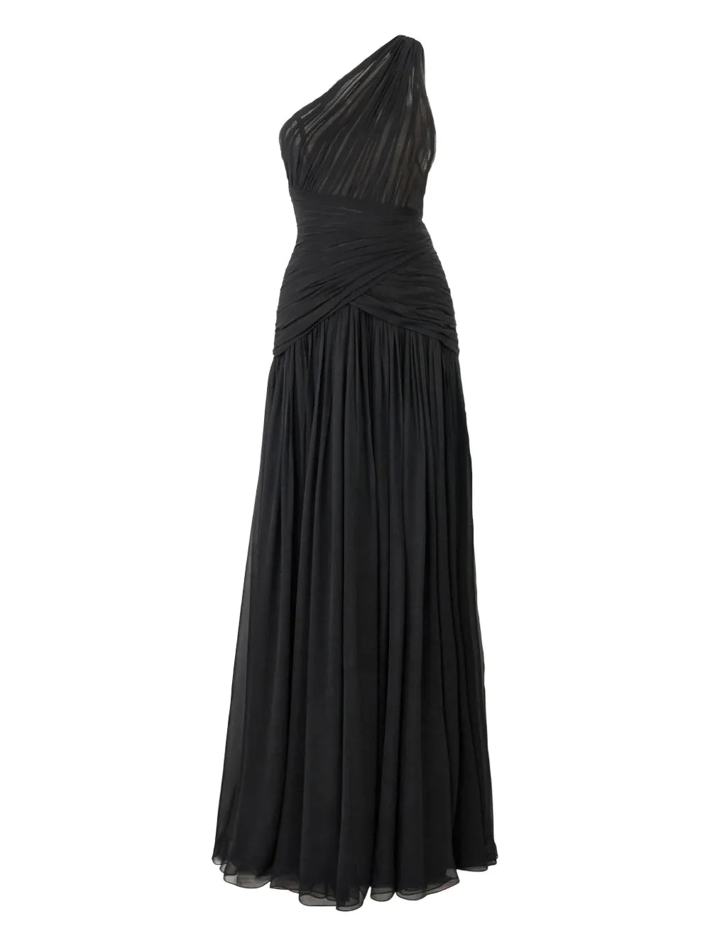 Carolina Herrera Gathered One Shoulder Gown — Black/ Red — Size XS — Front View