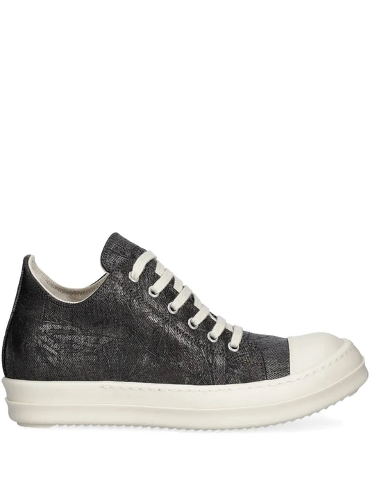 Rick Owens DRKSHDW Low Sneaks Metallic-Effect — Black — Size US M 3.5 - US W 5 — Front View