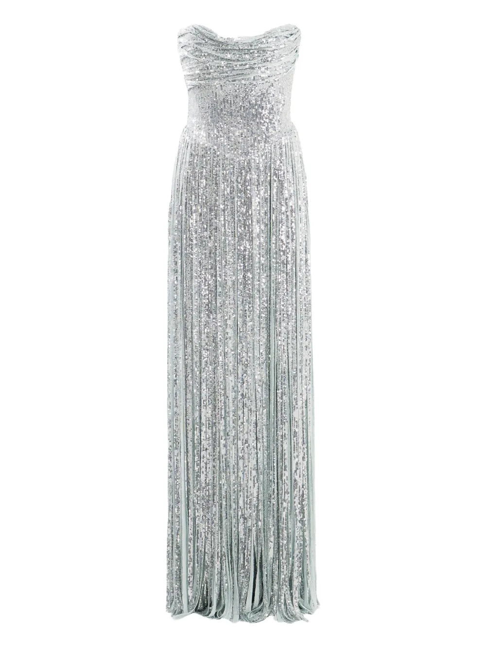 Ana Radu Fringed Detail Maxi Dress — Silver — Size XS — Front View