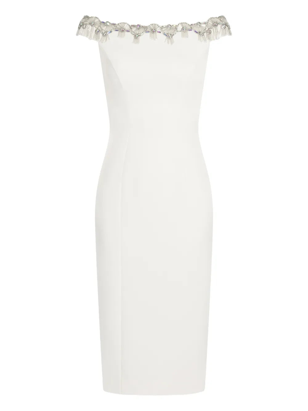 Jenny Packham Valorie Off Shoulder Midi Dress — White — Size S — Front View