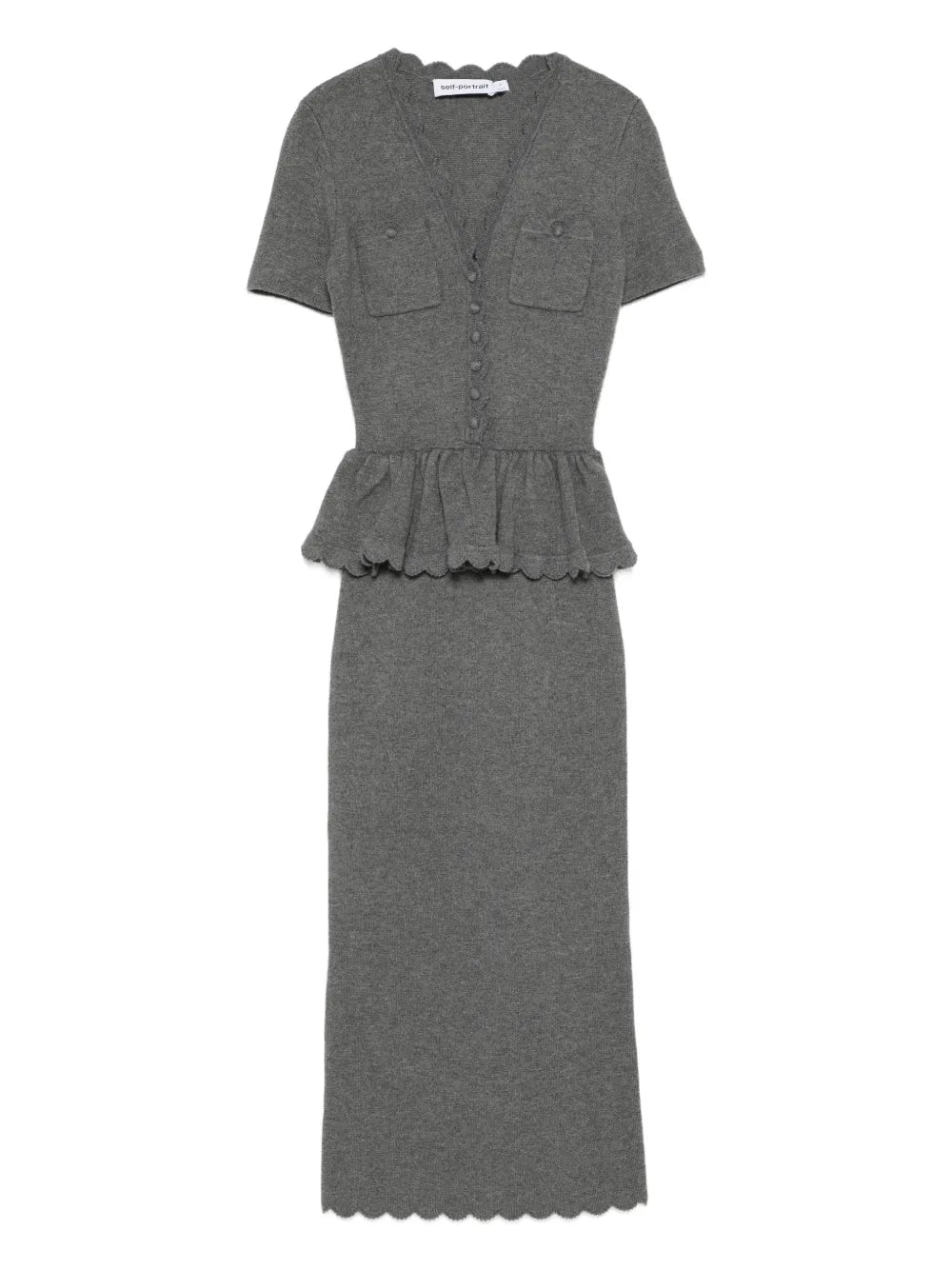 Self Portrait Pocket Peplum Midi Dress — Grey — Size XS — Front View