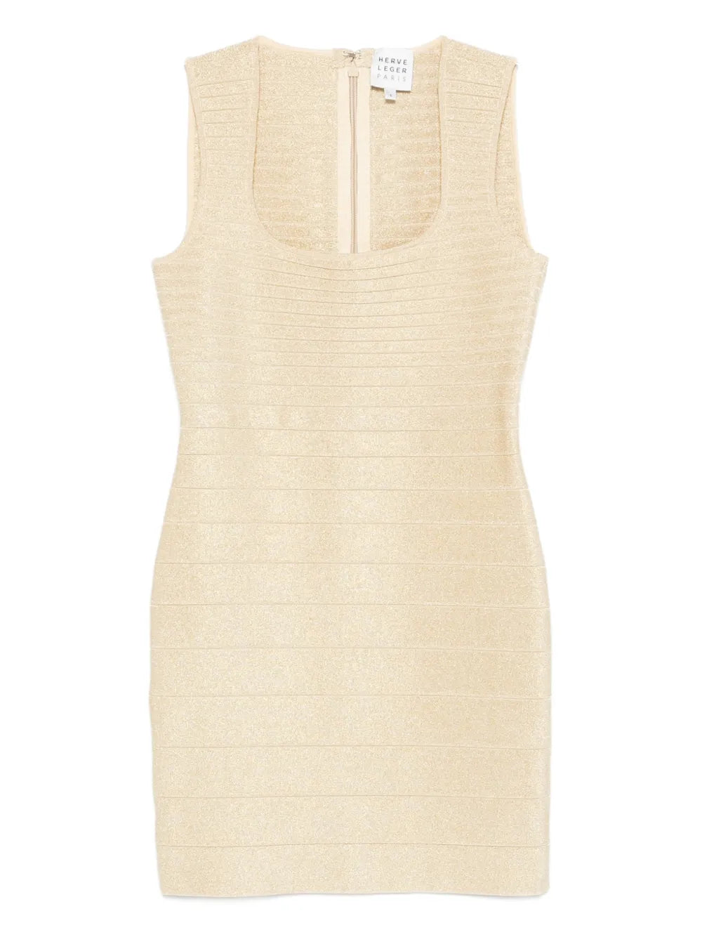 Herve Leger Mirabel Ribbed Mini Dress — Gold — Size S — Front View