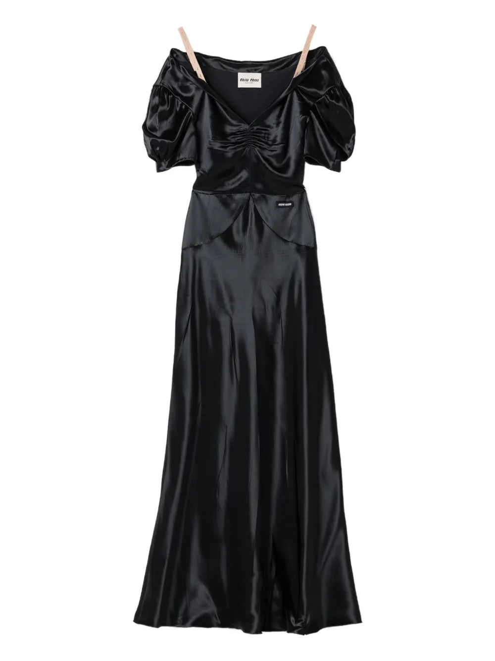 Miu Miu Satin Effect Maxi Dress — Black — Size XS — Front View