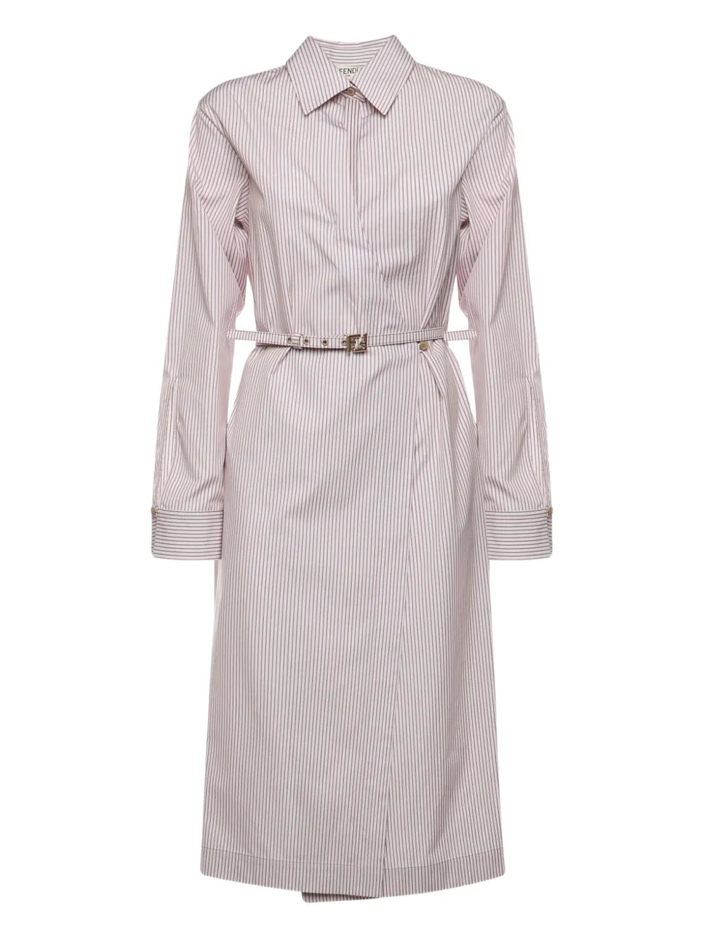 Fendi Striped Belted Midi Dress — Beige — Size M — Front View