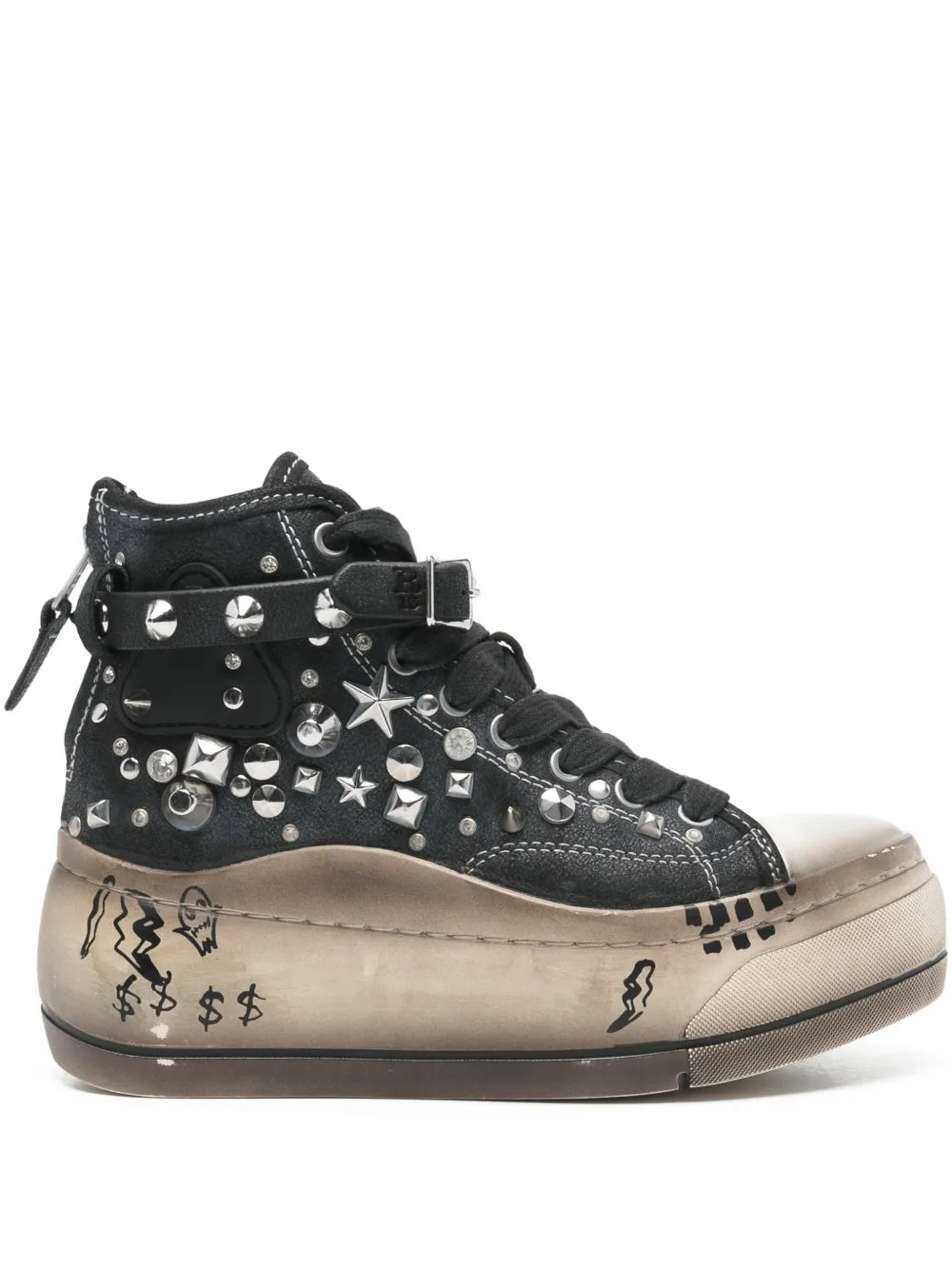 R13 Stud-Embellished Flatform — Black — Size US M 3.5 - US W 5 — Front View