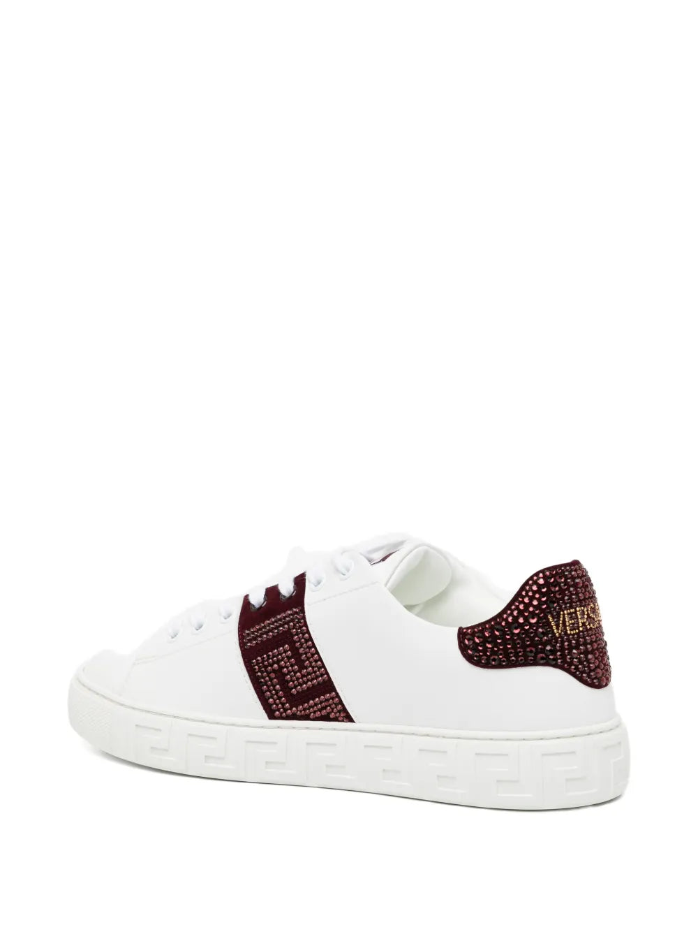 Versace Crystal-Embellished Trainers — White — Size US M 3.5 - US W 5 — Back View