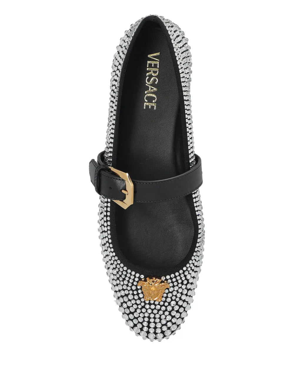 Versace La Medusa Studded Ballet Flats — Black — Size US M 3.5 - US W 5 — Top View