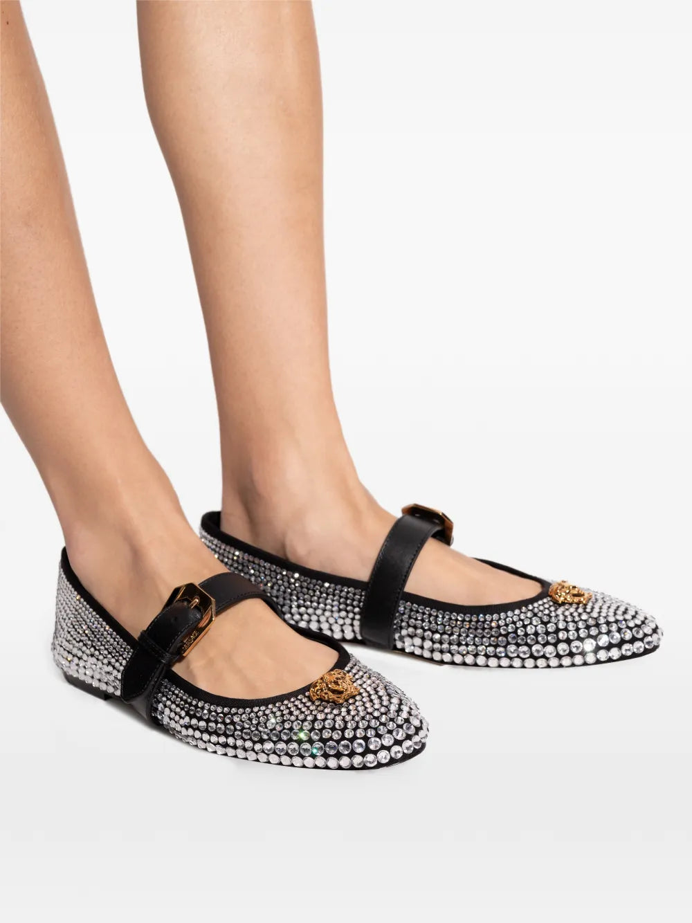 Versace La Medusa Studded Ballet Flats — Black — Size US M 3.5 - US W 5 — Detail View