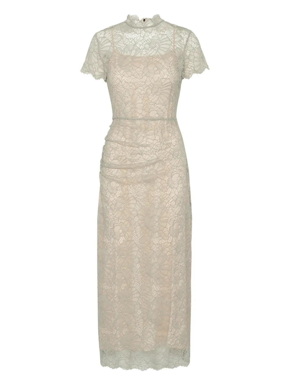 Rotate Birger Christensen Lace Detail Midi Dress — Beige — Size M — Front View