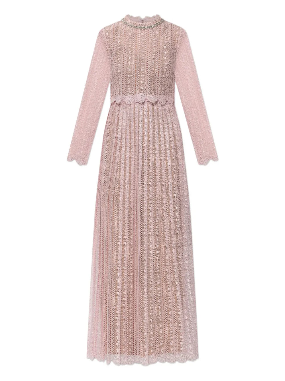 Self Portrait Open Work Long Sleeve Dress — Pink — Size XS — Front View