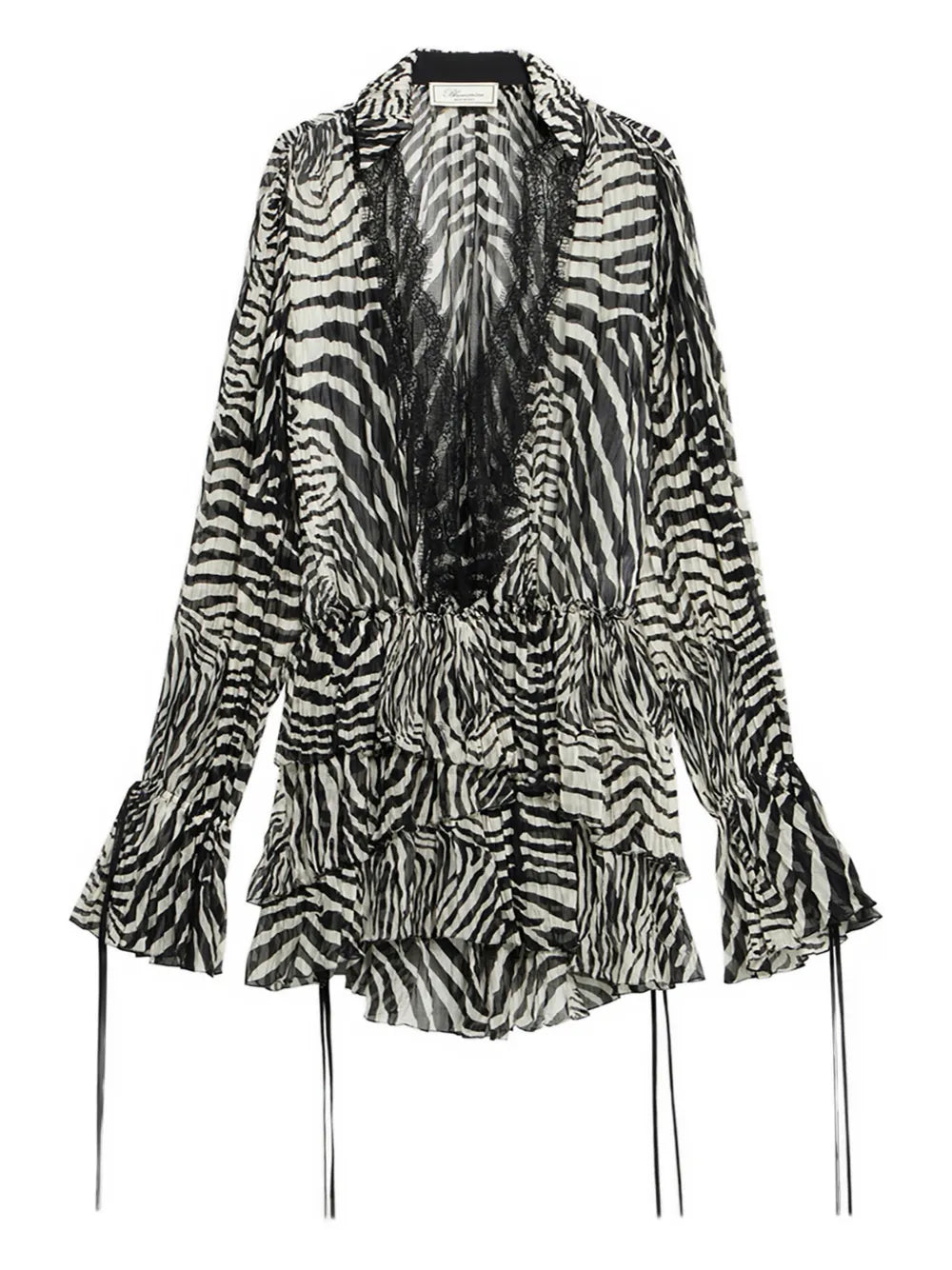 Blumarine Lace Trim Zebra Print Mini Dress — Black/ White/ Red — Size XS — Front View