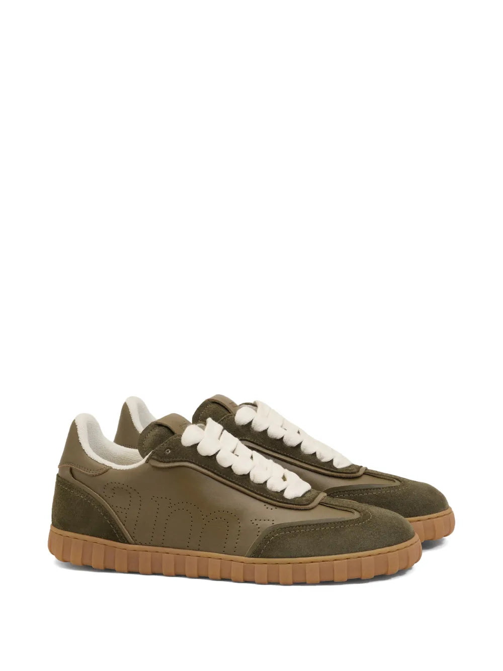 AMI Paris Step Perforated-Logo Leather — Green — Size US M 3.5 - US W 5 — Side View