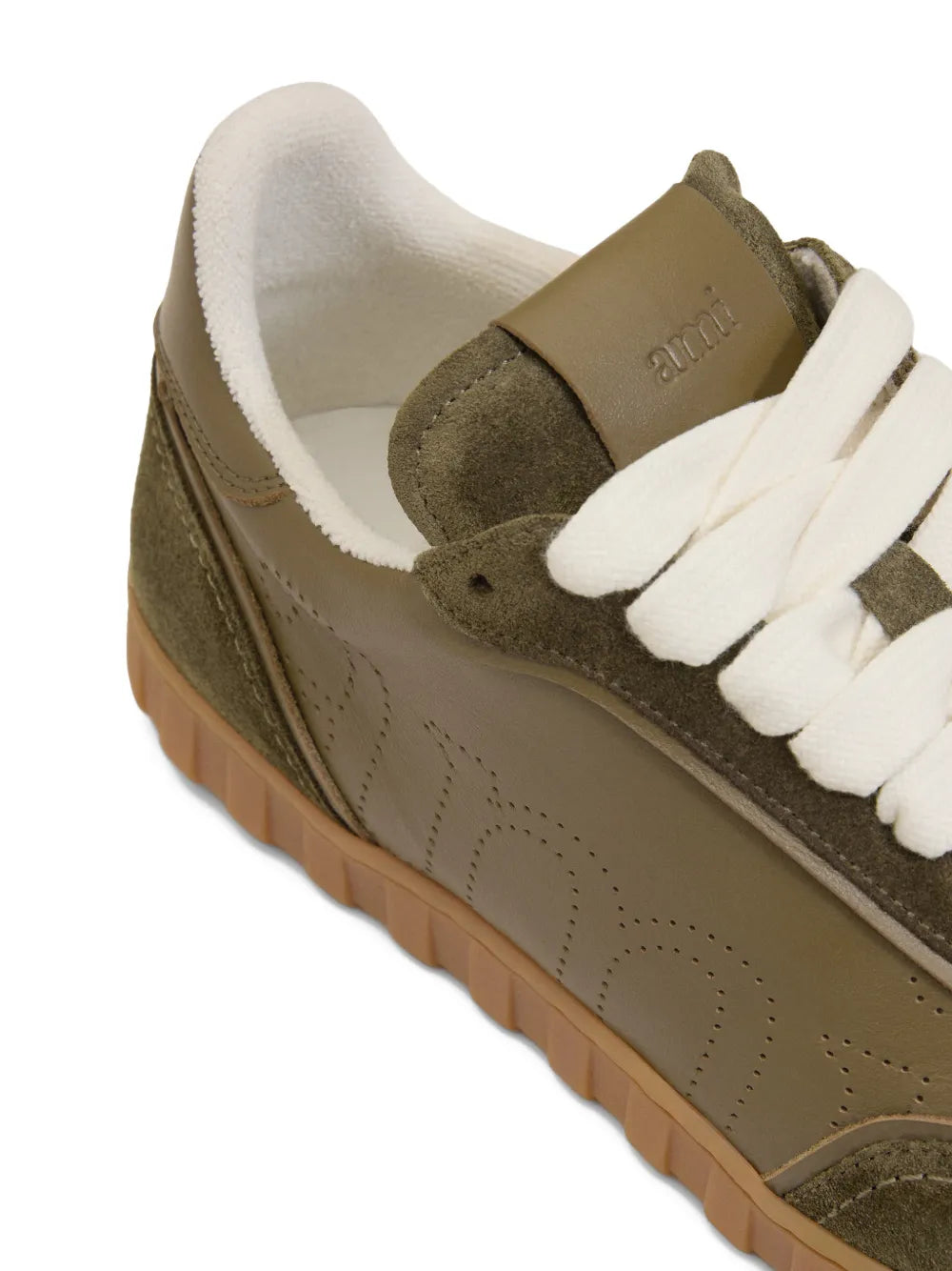 AMI Paris Step Perforated-Logo Leather — Green — Size US M 3.5 - US W 5 — Top View
