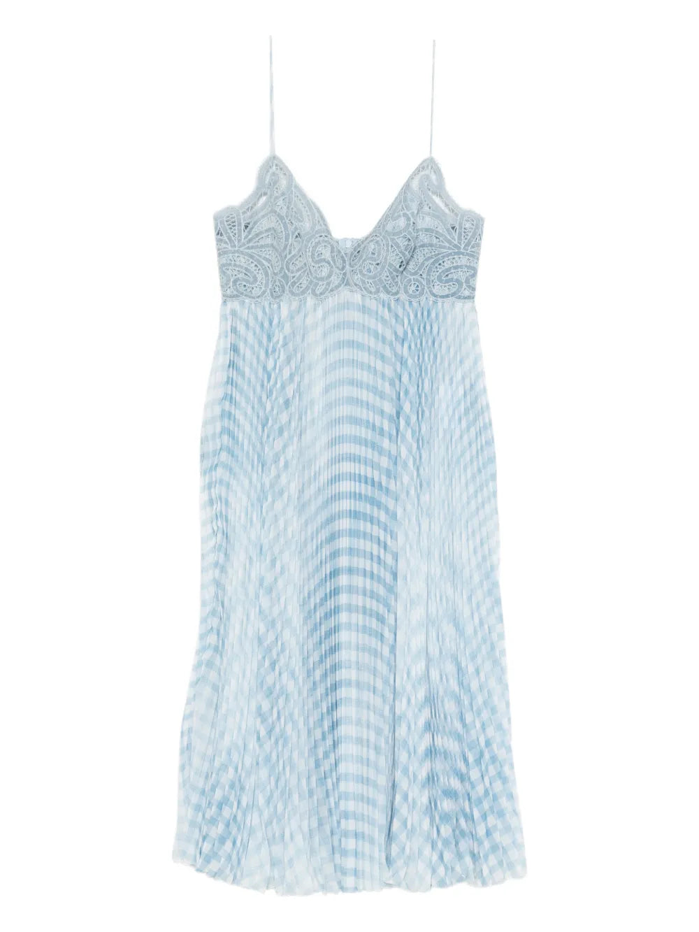 Ermanno Scervino Lace Pleated Midi Dress — Blue — Size S — Front View