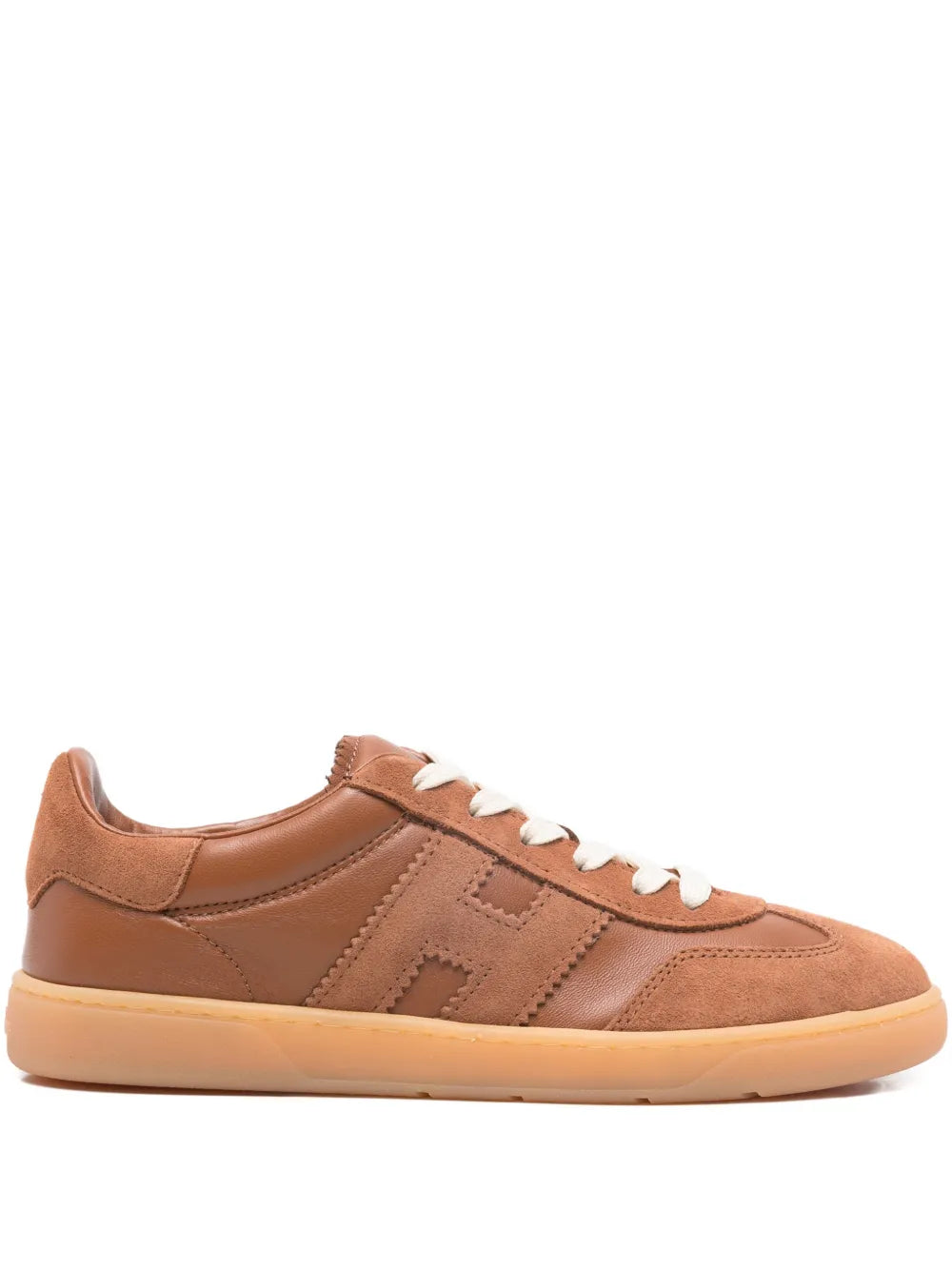Hogan Suede Logo-Appliqu ow-Top — Brown — Size US M 3.5 - US W 5 — Front View