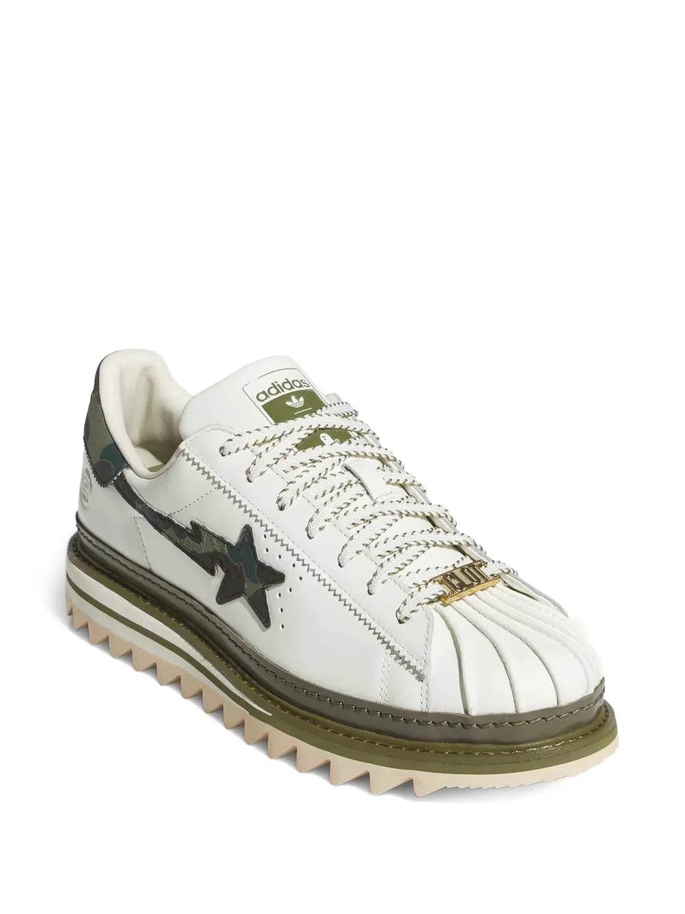 adidas Clot X Bape?Camouflage Star Low-Tops Sneakers — White / Green — Size US M 8.5 - US W 10 — Side View