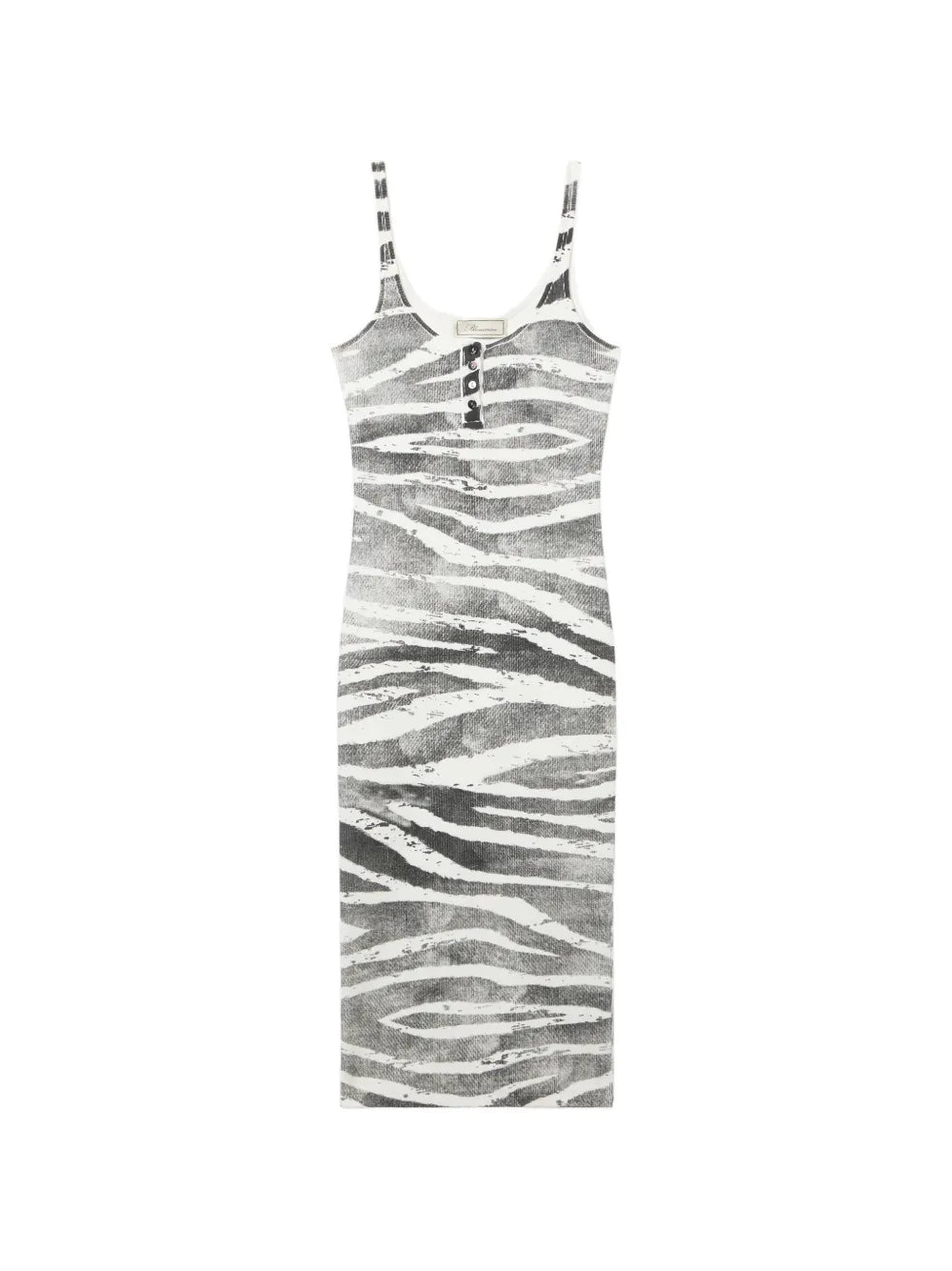 Blumarine Zebra Print Button Detail Midi Dress — White/ Grey — Size S — Front View