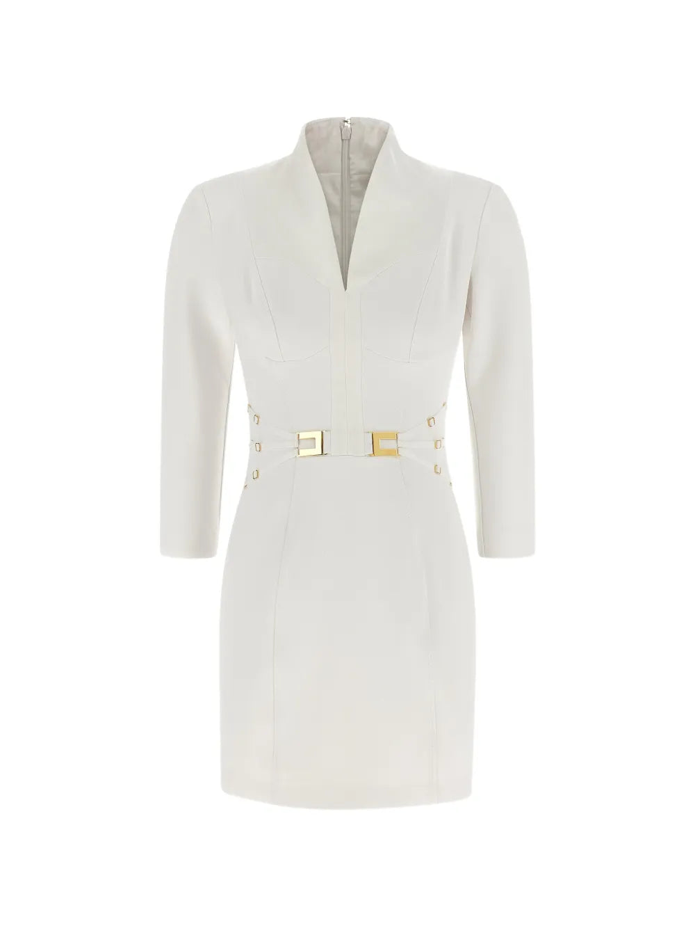Elisabetta Franchi Logo Applique Mini Dress — White/ Gold — Size XS — Front View